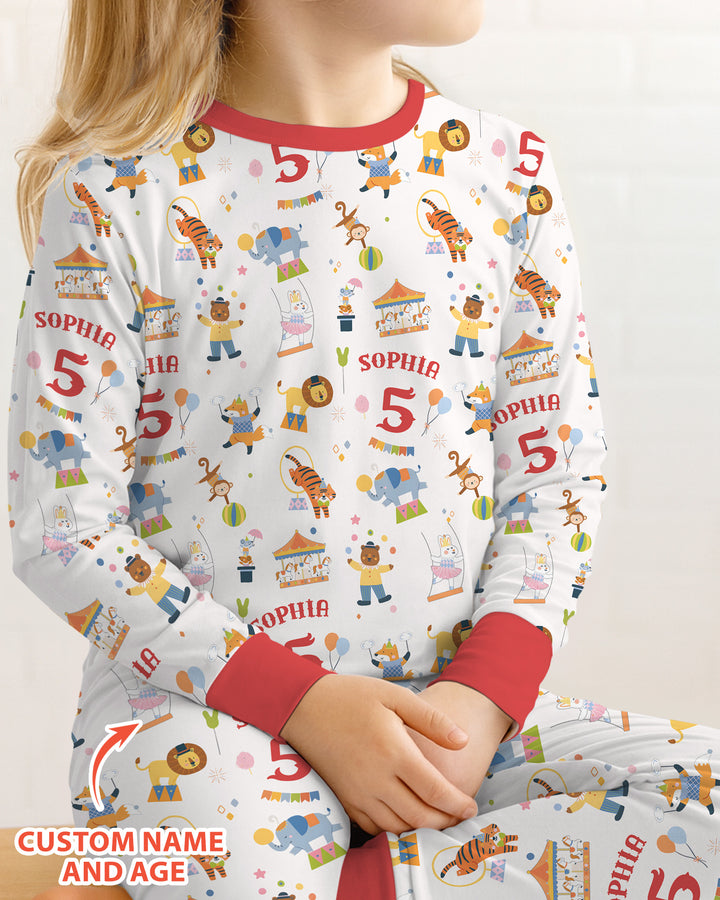 Custom Name Birthday Circus Bamboo Two Piece Long Sleeve Pajama Set