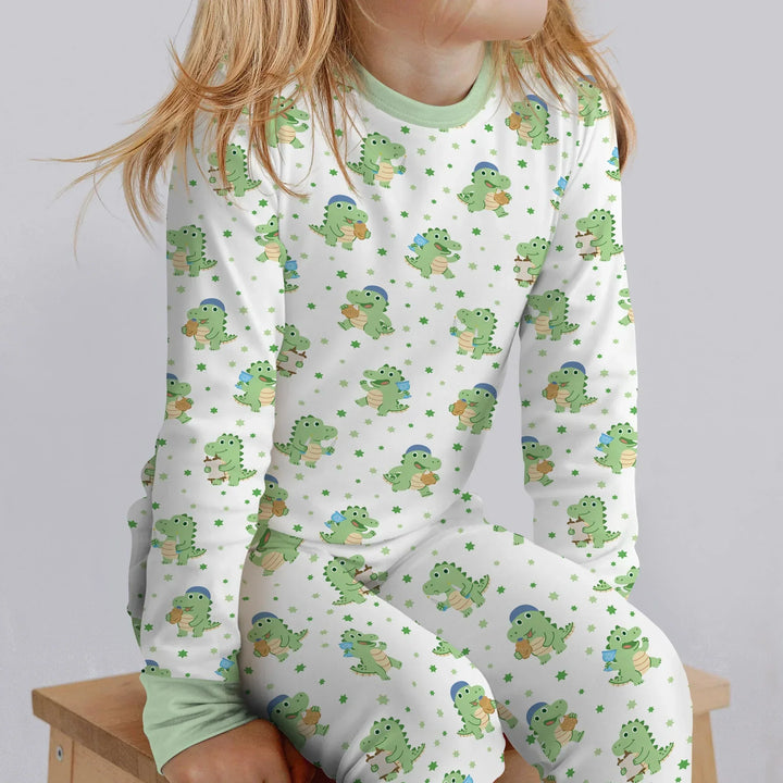 Shabbat Dinosaur Bamboo Two Piece Long Sleeve Pajama Set
