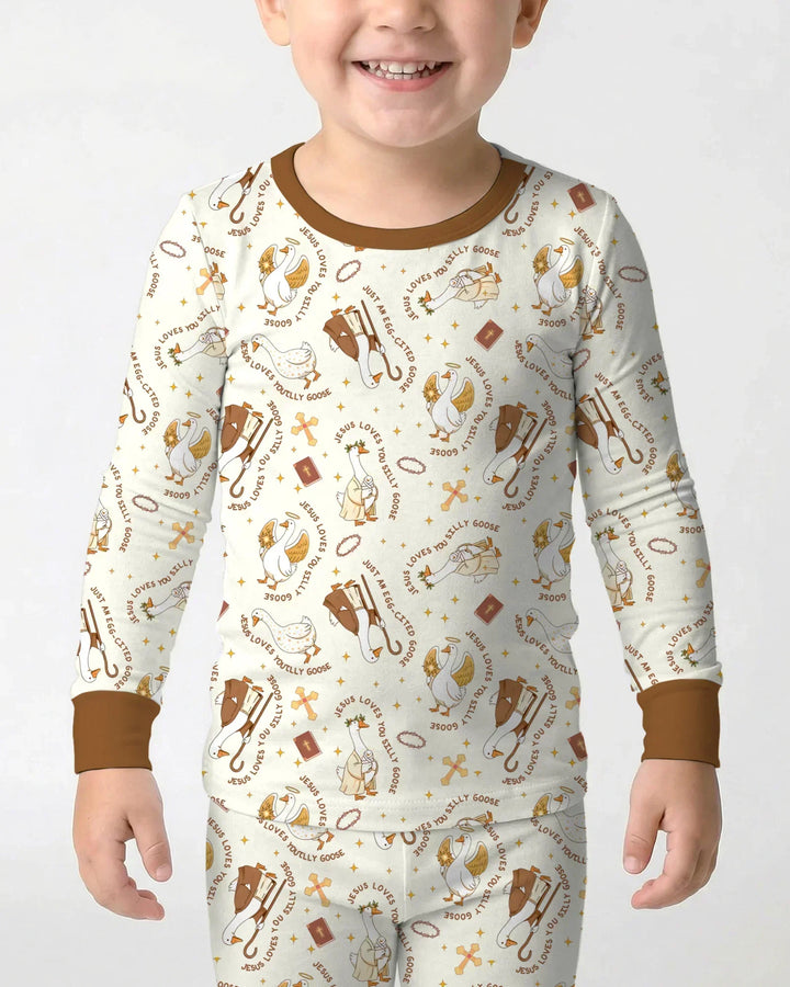 Jesus Loves You Silly Goose Bamboo Two Piece Long Sleeve Pajama Set