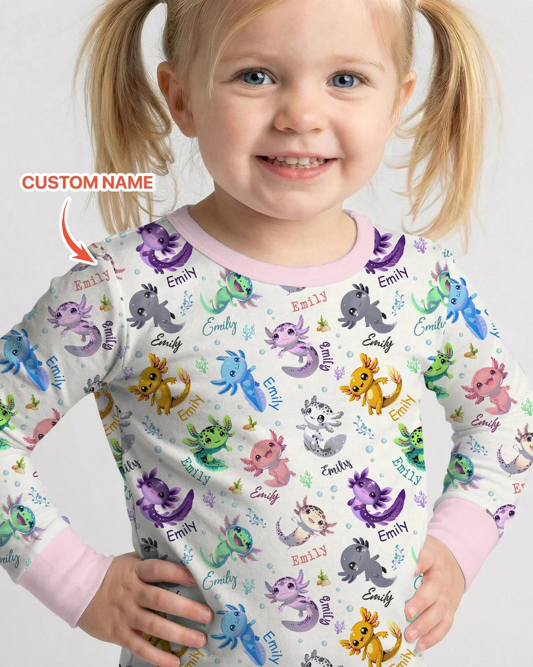 I Love You Axolotl Custom Name Bamboo Two Piece Long Sleeve Pajama Set