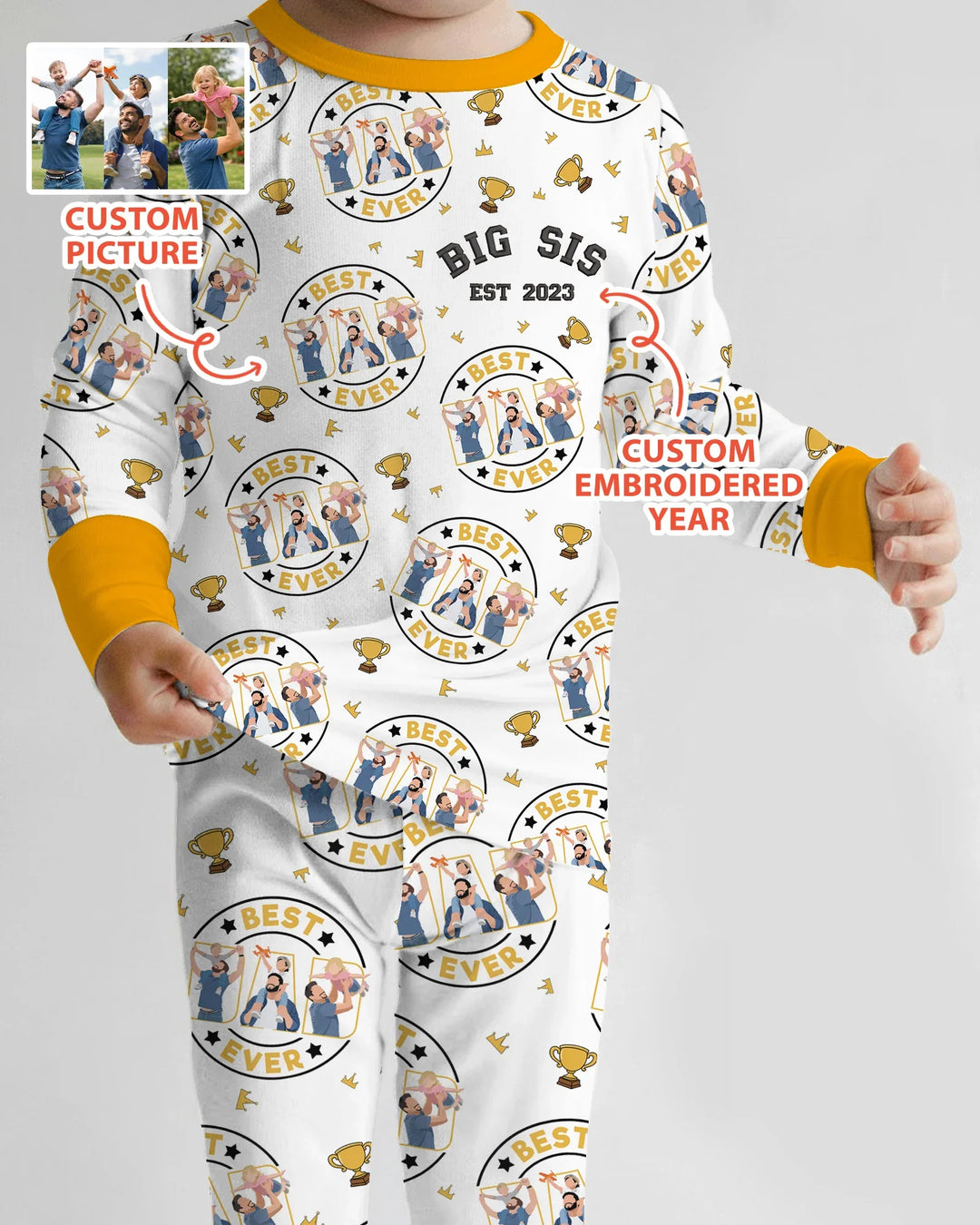 Personalized Family Matching Father's Day Embroidered Bamboo Two Piece Long Sleeve Pajama Set