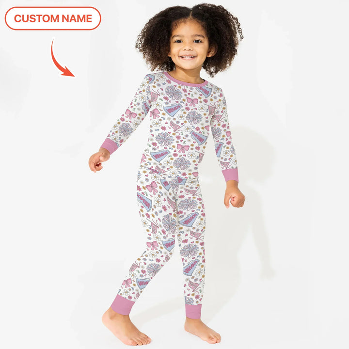 Custom Name Pastel Cheerleader Bamboo Two Piece Long Sleeve Pajama Set