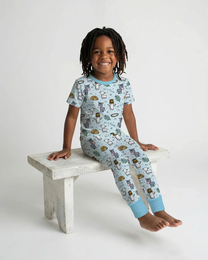 He Is Risen Easter Family Matching Bamboo Two Piece Short Sleeve Pajama Set
