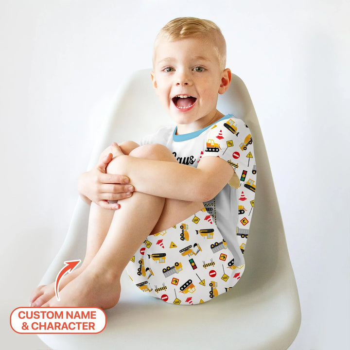 Custom Name God Says I Am Little Builder Letter in Bible Bamboo Two Piece Short Sleeve Shorts Pajama Set