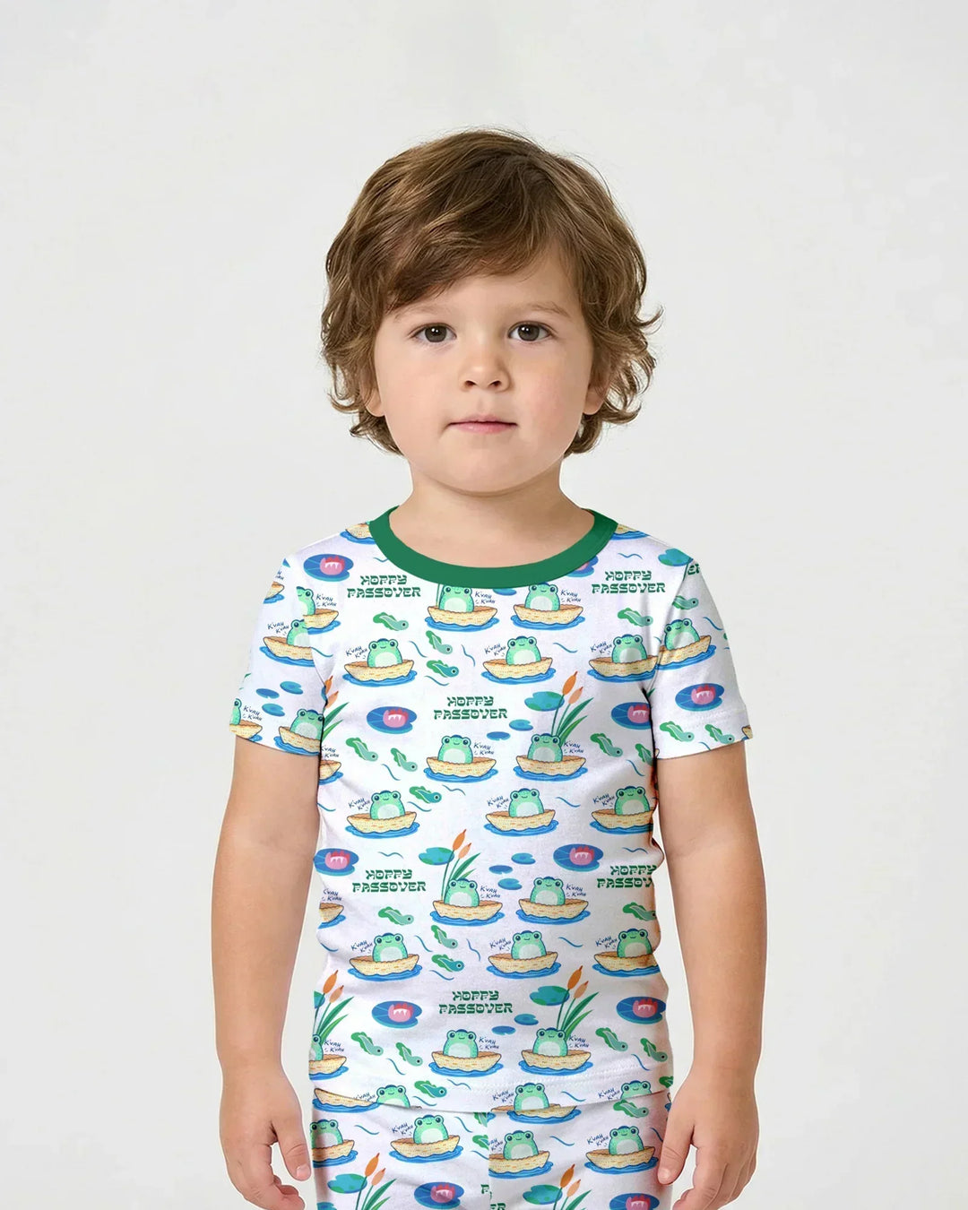 Hoppy Passover Family Matching Bamboo Two Piece Short Sleeve Shorts Pajama Set