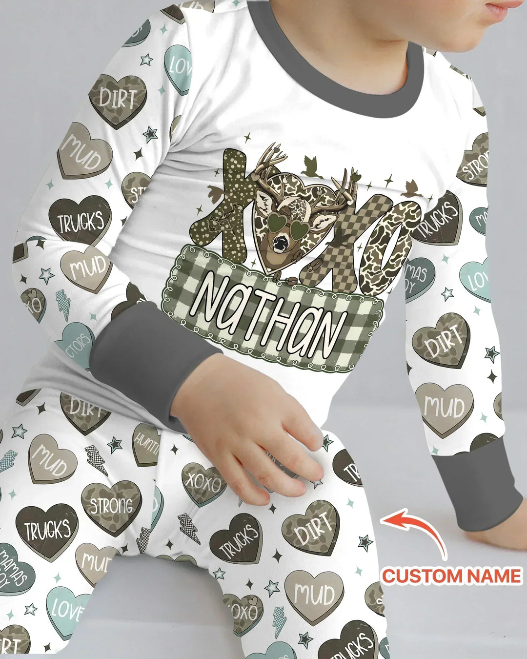 Personalized Hunting Sweethearts Candy Daddy & Me Matching Bamboo Two Piece Long Sleeve Pajama Set