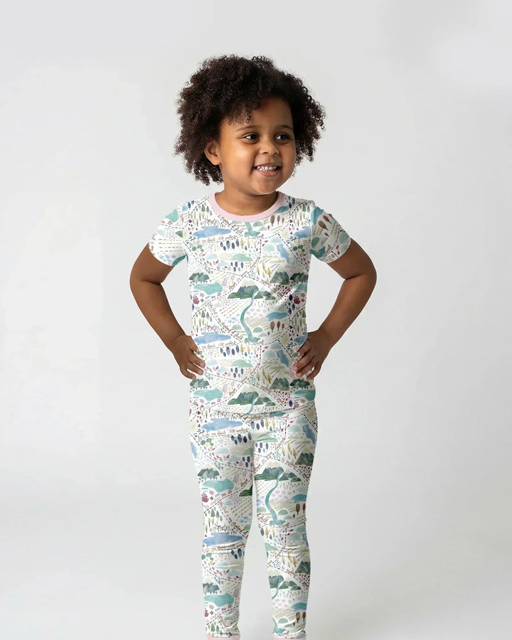 Whimsical Psalms 23 Map Bamboo Two Piece Short Sleeve Pajama Set