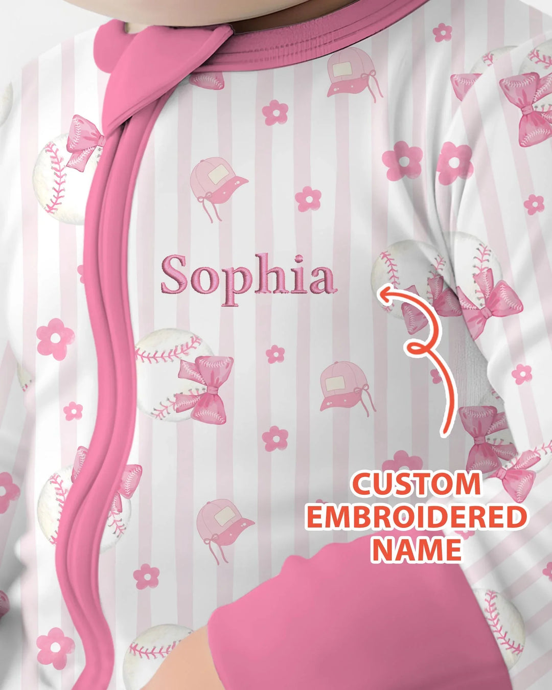 Custom Embroidered Name Baseball Girl Bamboo Convertible Zippy