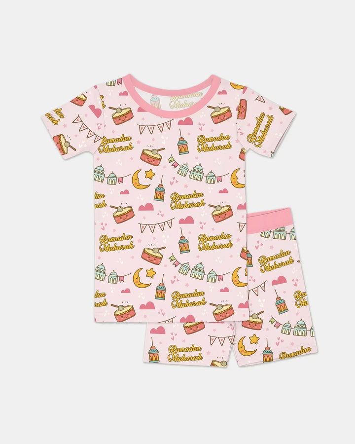 Ramadan Mubarak Bamboo Two Piece Short Sleeve Shorts Pajama Set