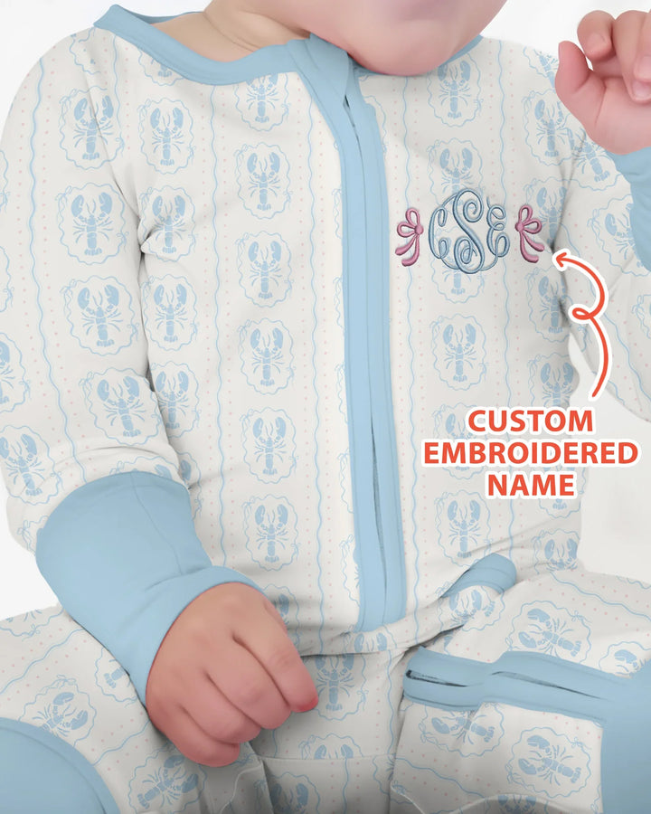 Custom Monogram Letter Embroidered Baby Bamboo Convertible Zippy