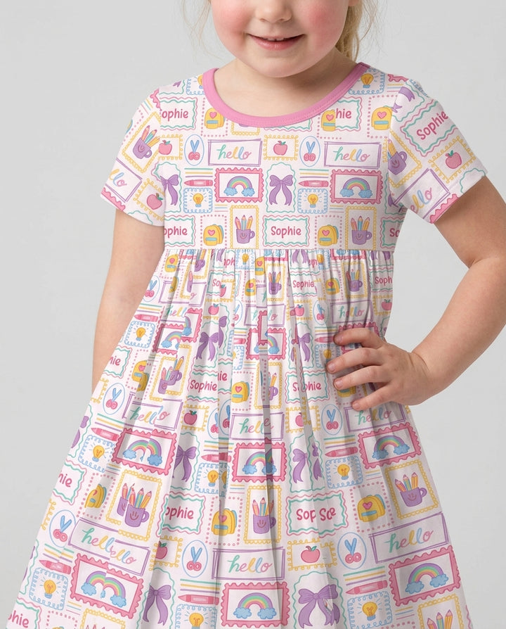 Custom Name Hello School Bamboo Twirl Dress