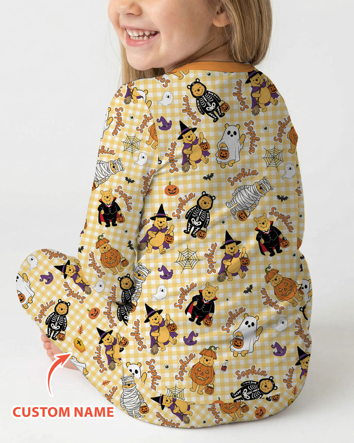 Halloween Bear Custom Name Bamboo Two Piece Long Sleeve Pajama Set