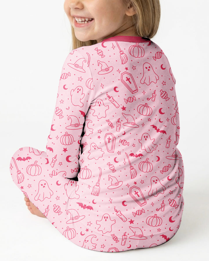 Cute Aesthetic Spooky Halloween Boo Bamboo Two Piece Long Sleeve Pajama Set