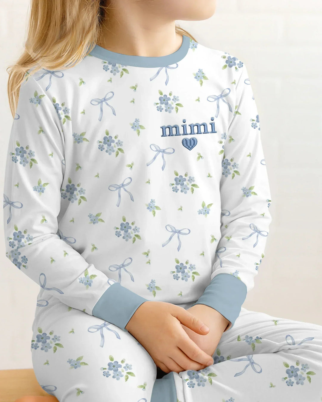 Mommy and Me Matching Embroidered Baby Bamboo Two Piece Long Sleeve Pajama Set