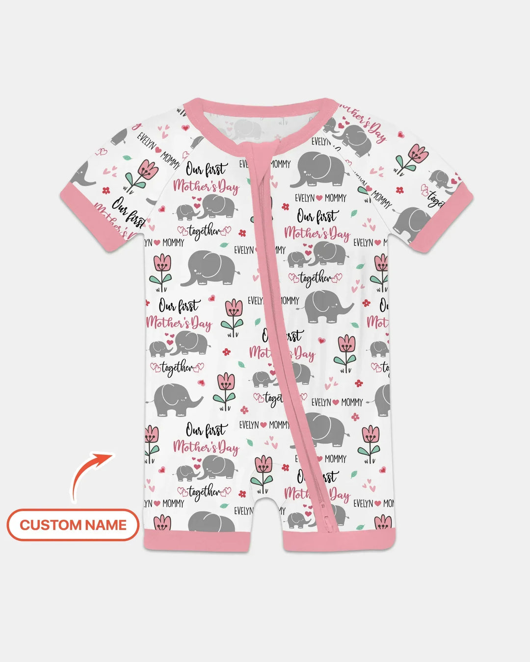 Custom Name Elephant Our First Mother's Day Bamboo Shorty Zippy