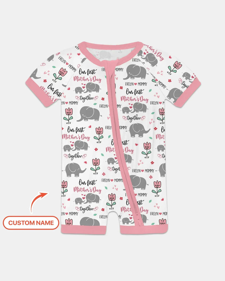 Custom Name Elephant Our First Mother's Day Bamboo Shorty Zippy