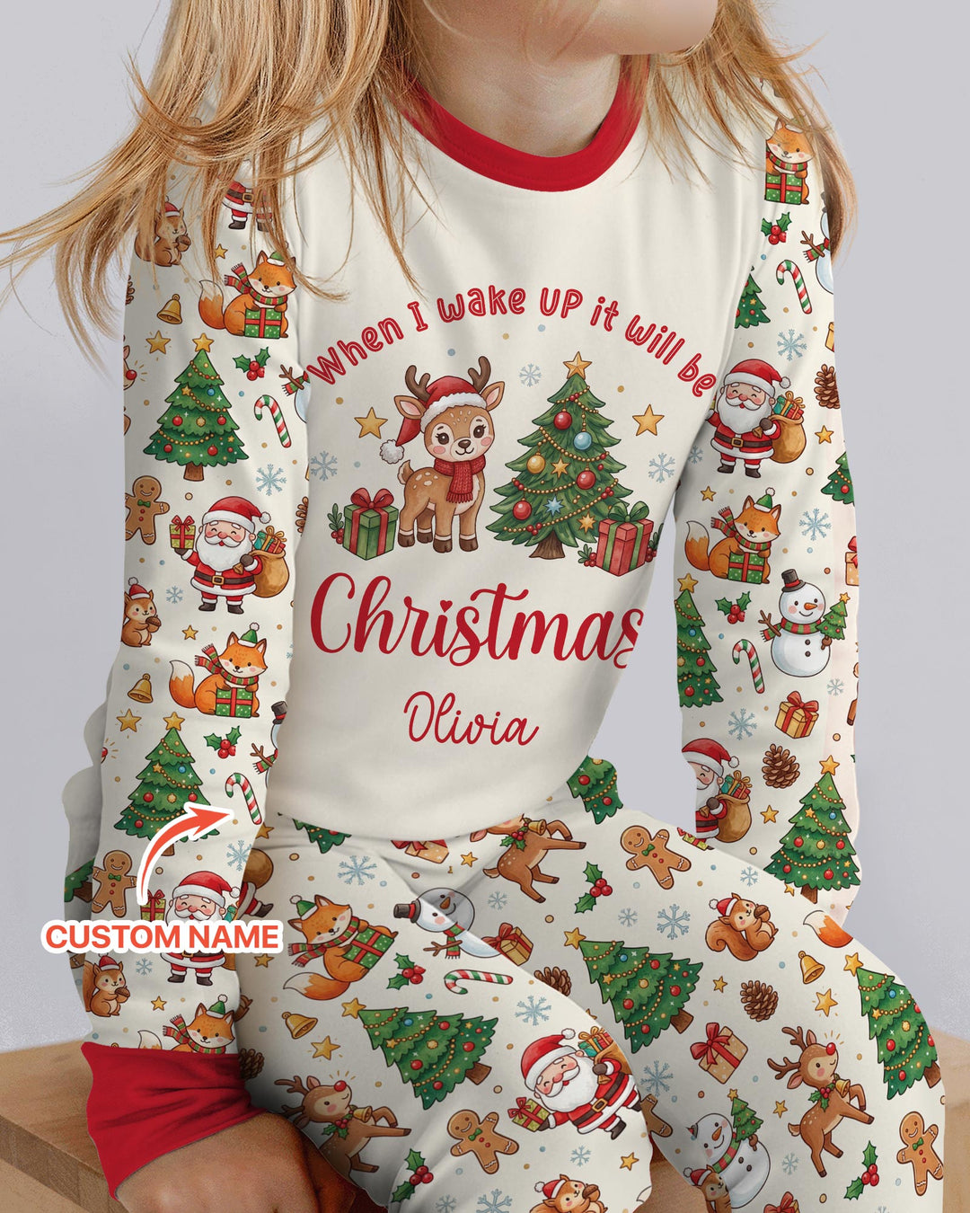 Custom Name When I Wake Up It's Will Be Christmas Bamboo Two Piece Long Sleeve Pajama Set