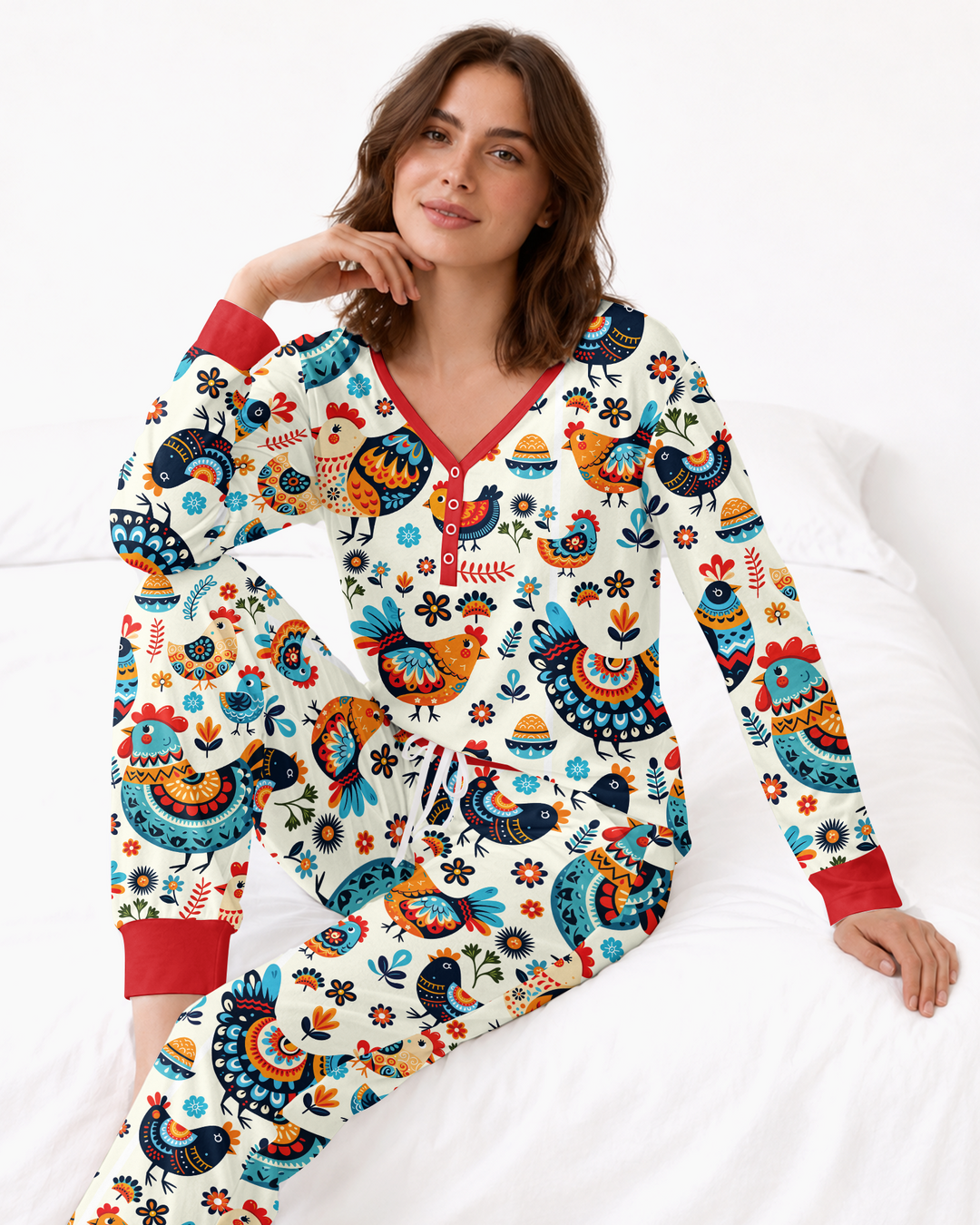 Pioneer Chickens And Roosters Bamboo Women Pajama Set