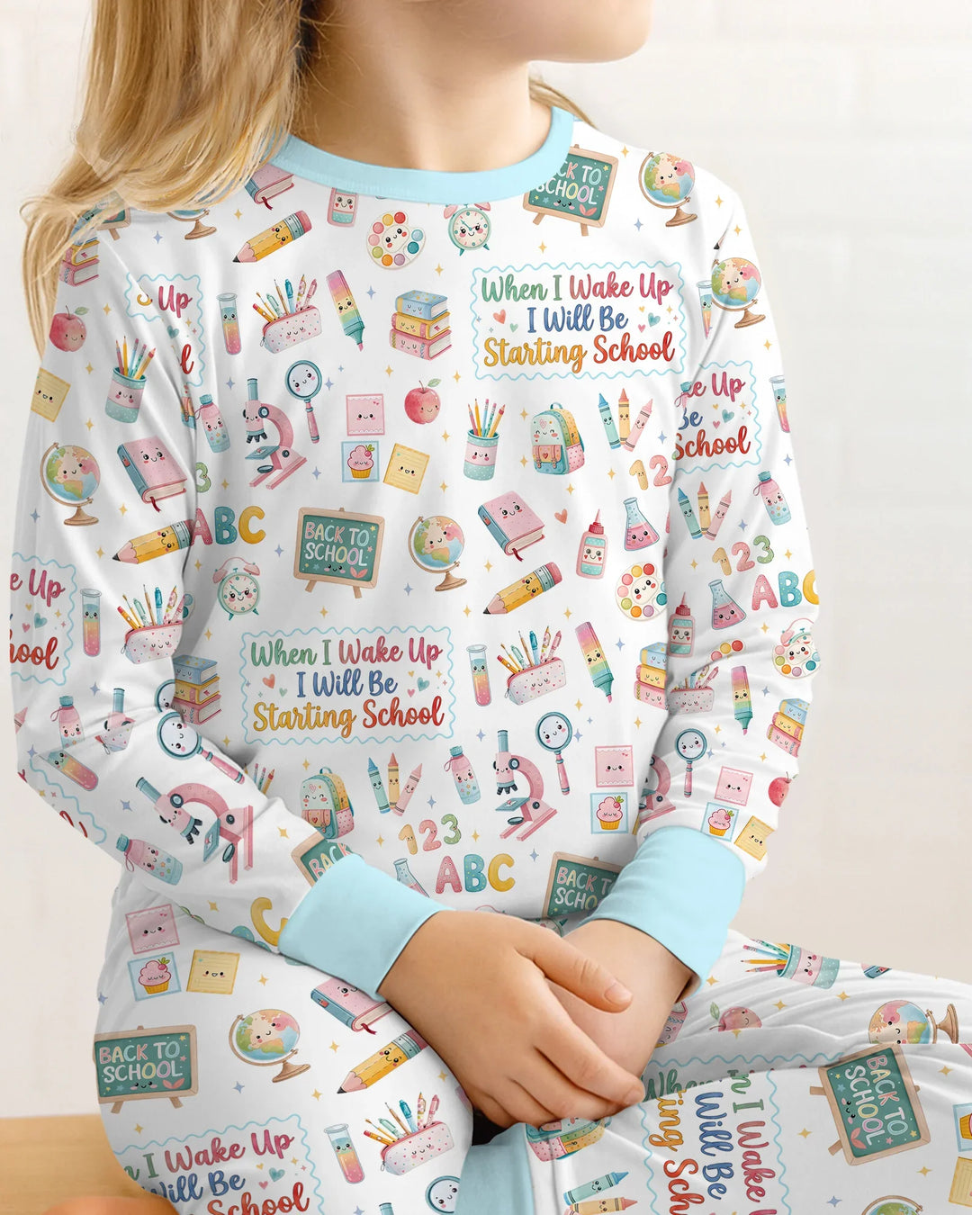 When I Wake Up I Will Be Starting School Bamboo Two Piece Long Sleeve Pajama Set