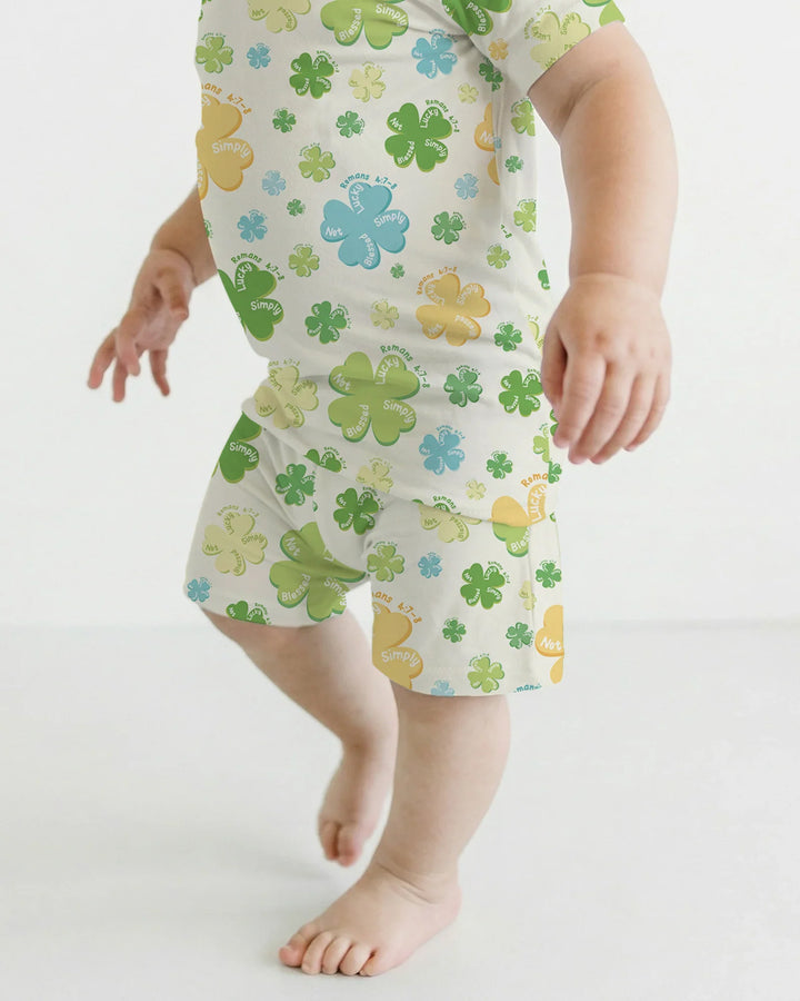 Shamrocks Print St. Patrick's Day Bamboo Two Piece Short Sleeve Shorts Pajama Set