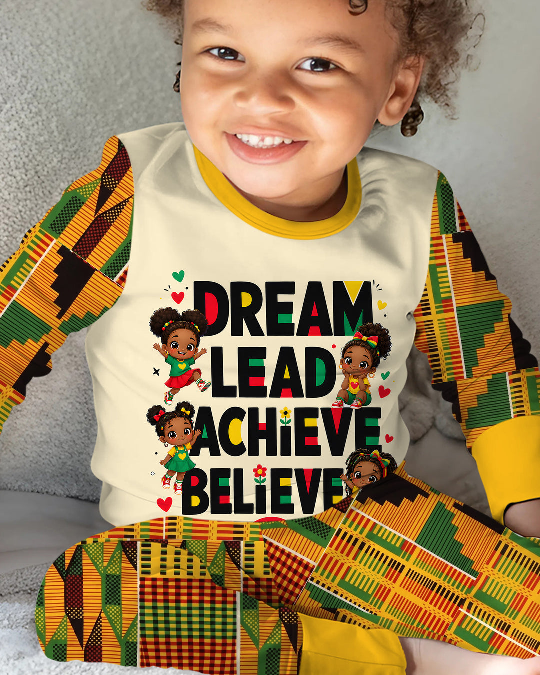 Black Girl Dream Lead Achieve Believe Bamboo Two Piece Long Sleeve Pajama Set