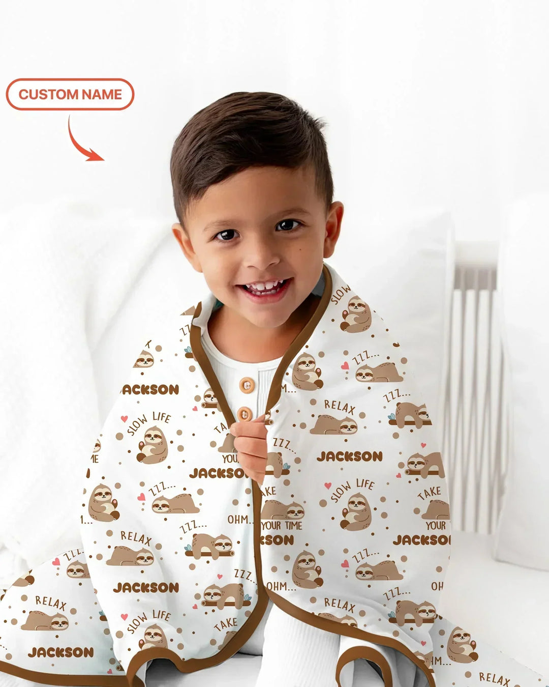 Custom Name Cute Sloth Bamboo Blanket