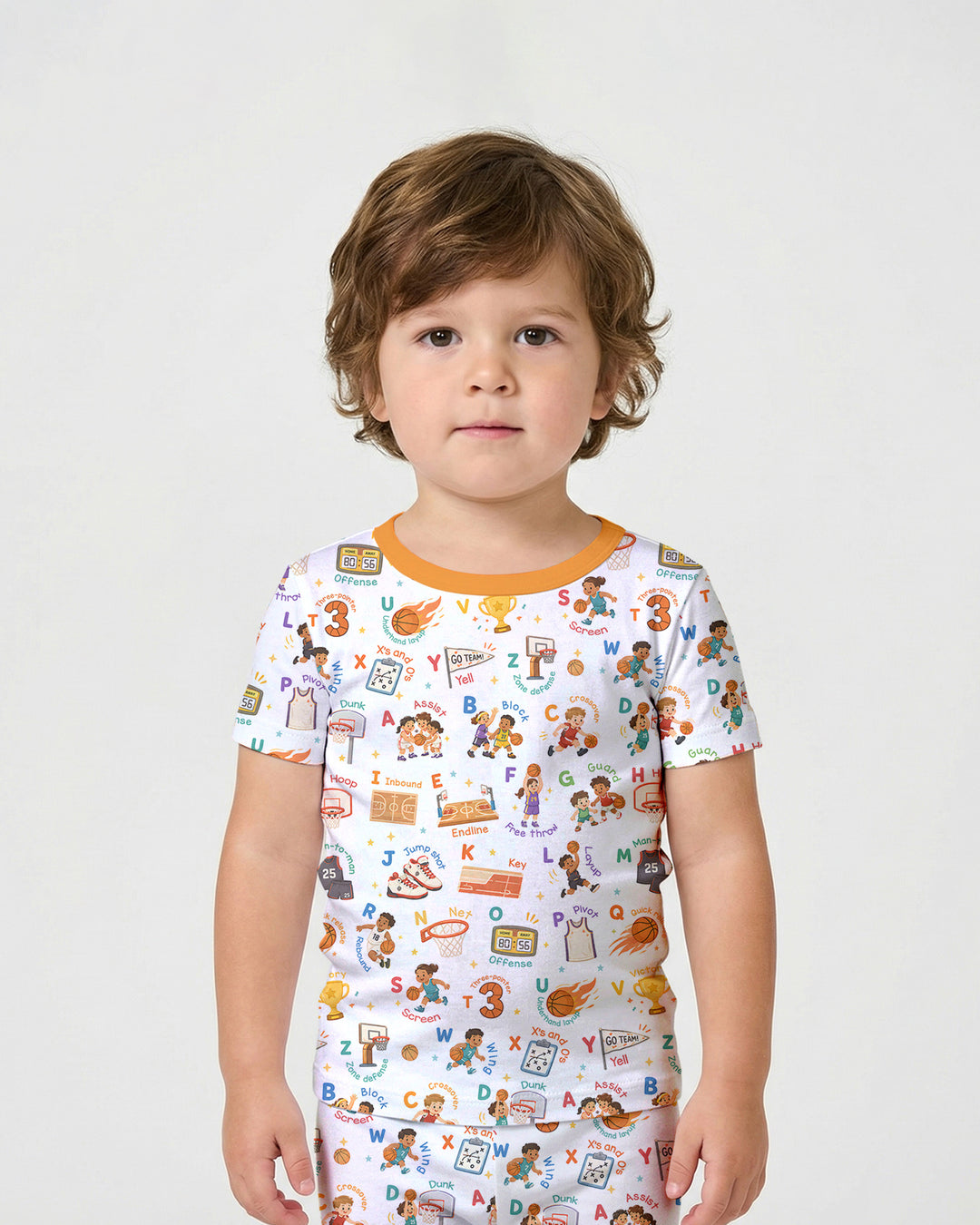 Basketball Alphabet Bamboo Two Piece Short Sleeve Shorts Pajama Set
