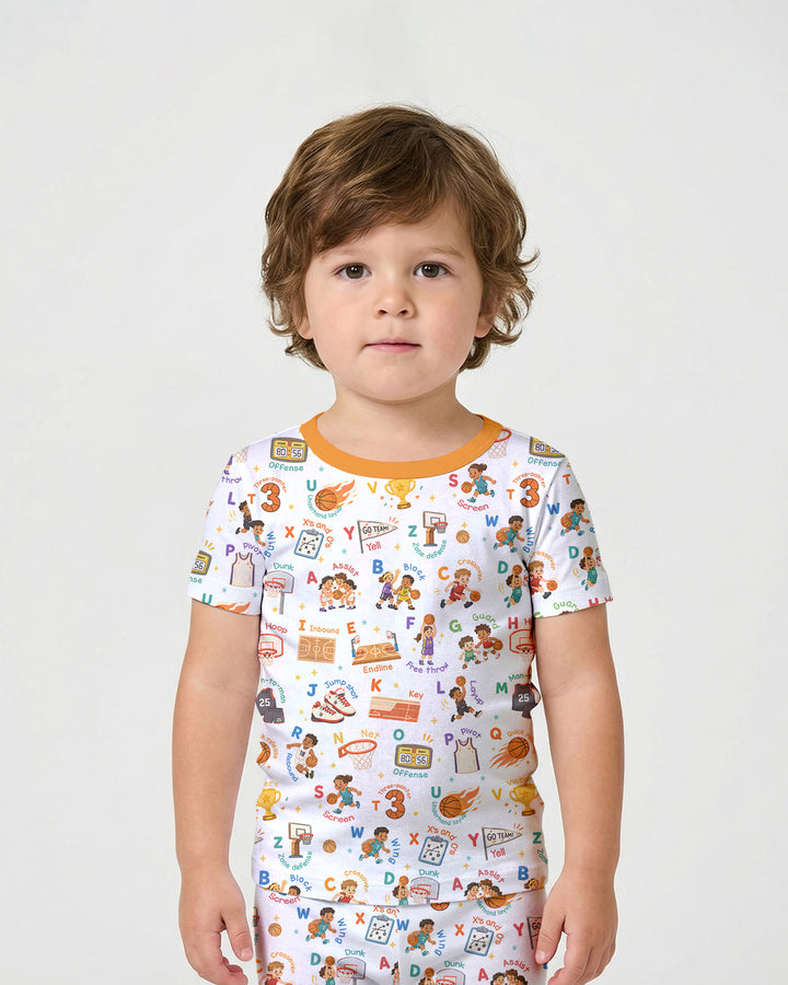 Basketball Alphabet Bamboo Two Piece Short Sleeve Shorts Pajama Set