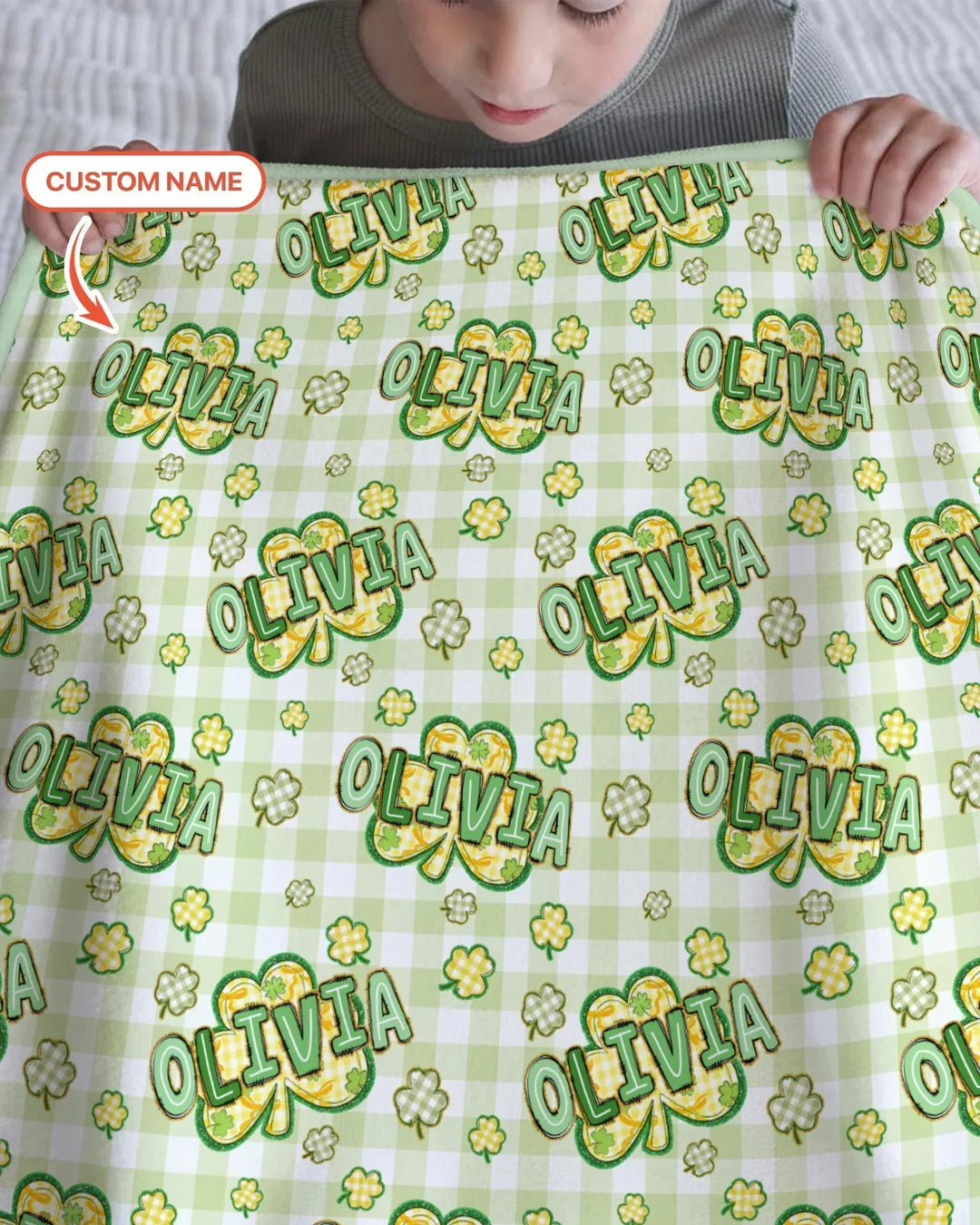 Lucky Shamrock Custom Name Bamboo Blanket