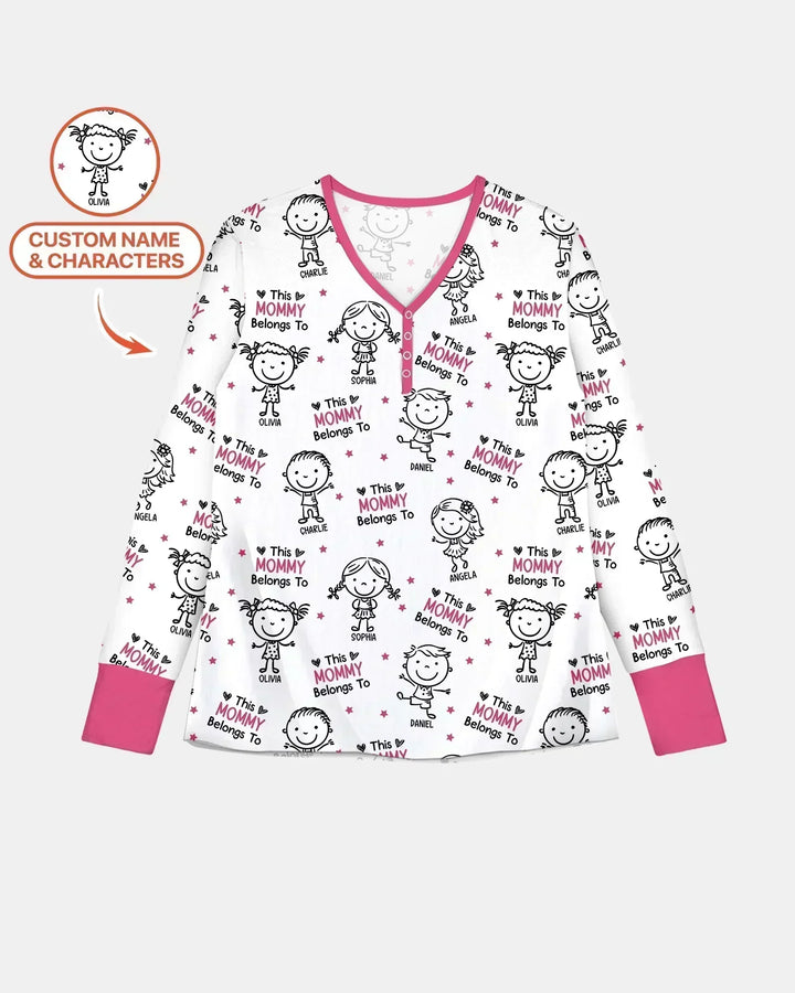 Custom Name "This Mommy Belongs To" Doodle Bamboo Women Pajama Set