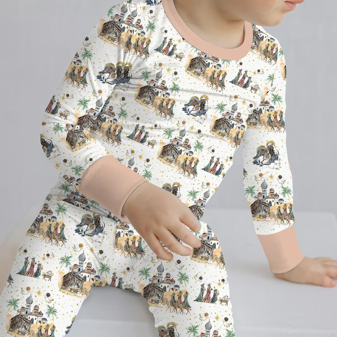 Nativity Christmas Family Matching Family Bamboo Two Piece Long Sleeve Pajama Set