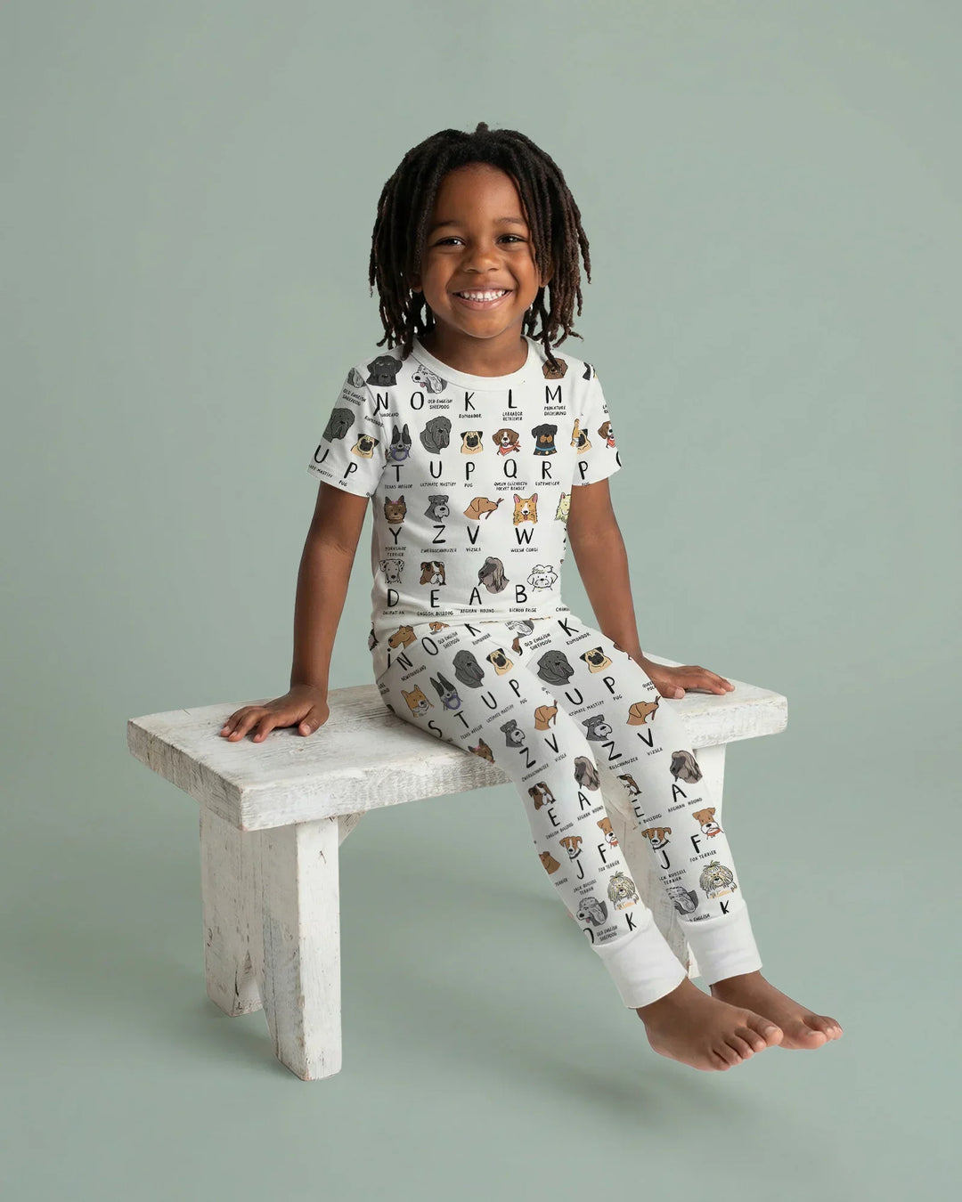 Funny Dogs Alphabet Bamboo Two Piece Short Sleeve Pajama Set