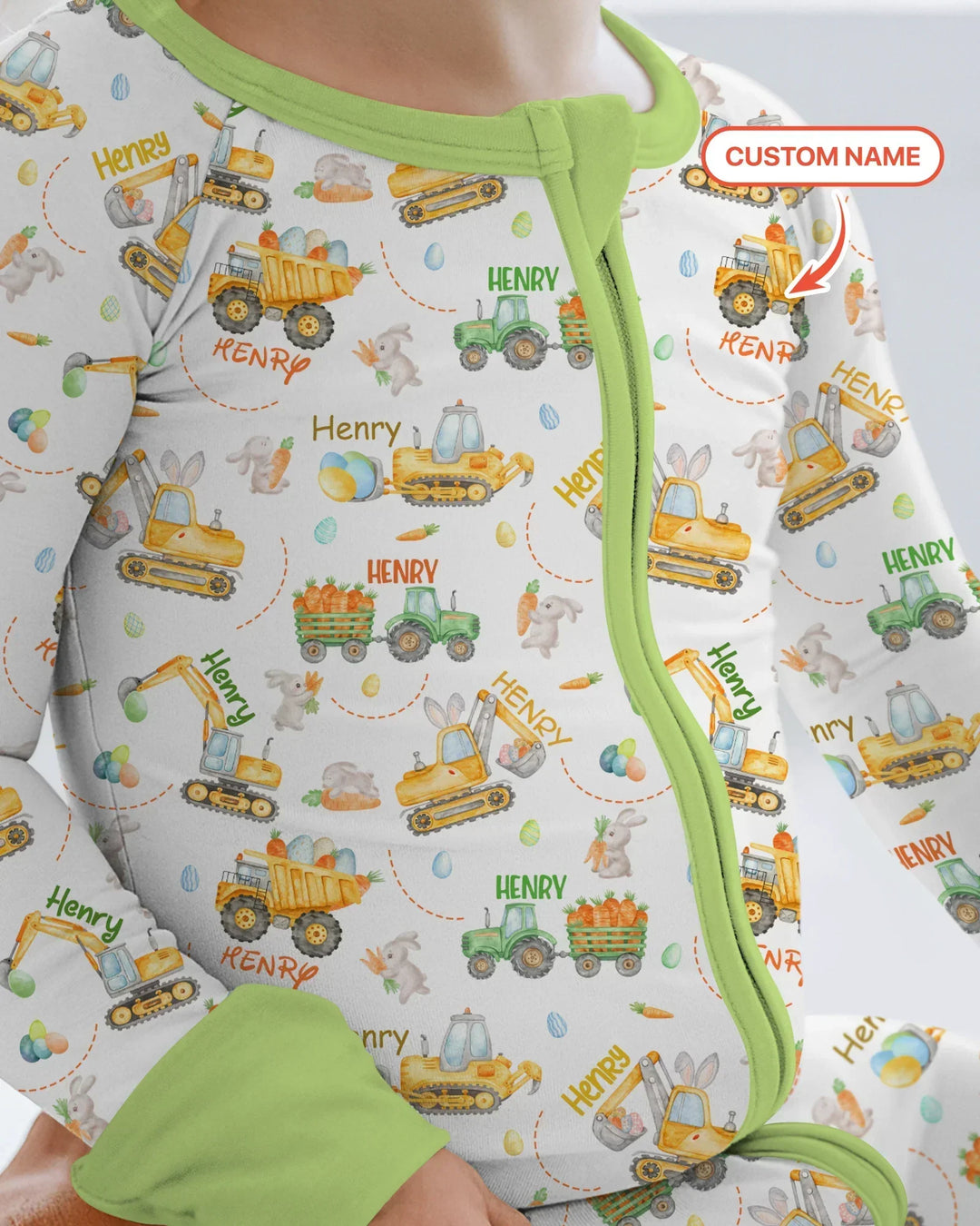 Easter Construction Vehicles Custom Name Bamboo Convertible Zippy