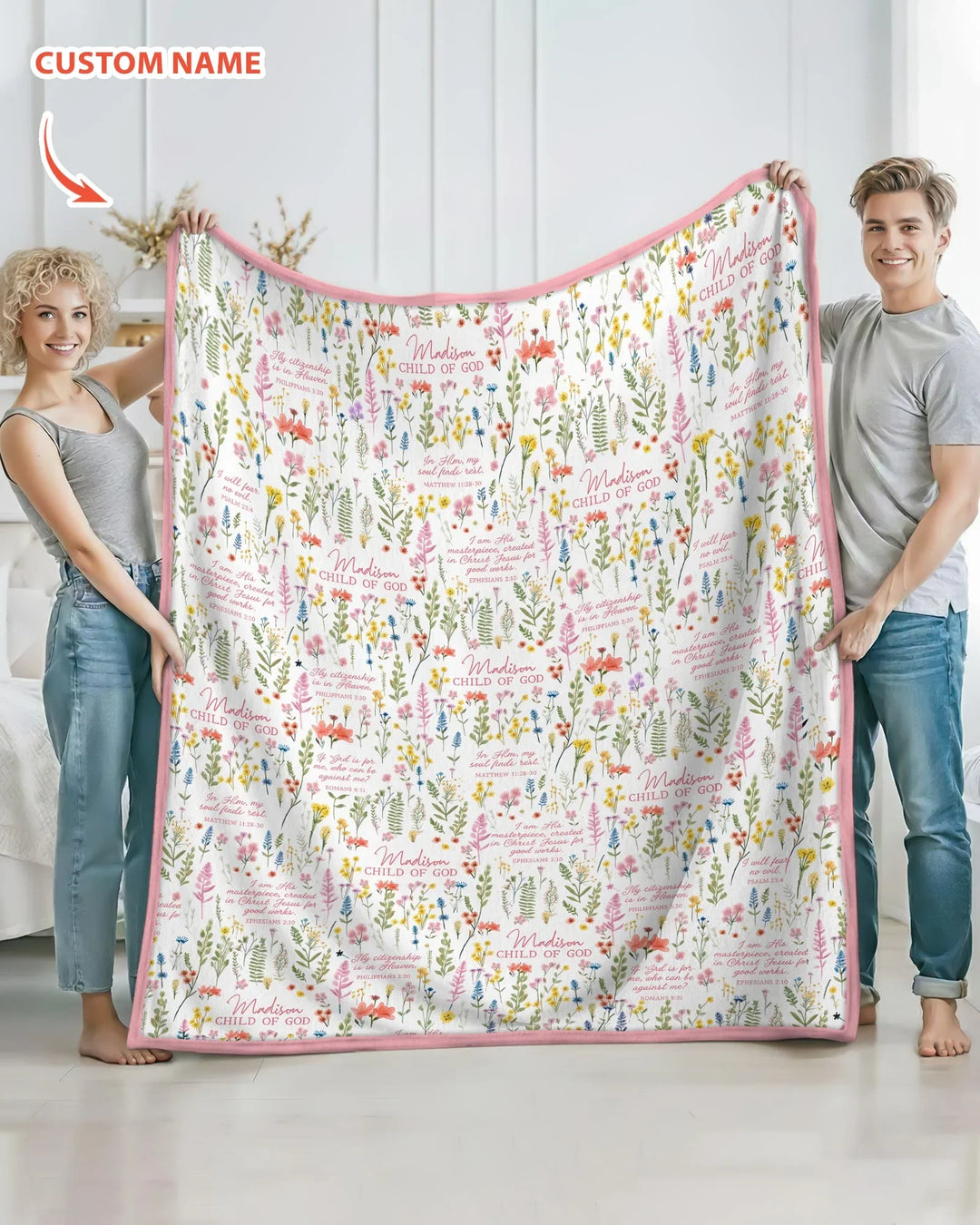 Custom Name Child of God Flower Garden Bamboo Blanket