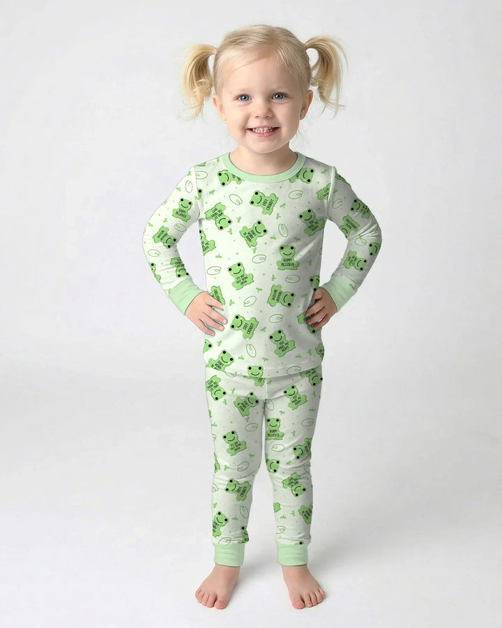 Marzipan Passover Conversation Frogs Bamboo Two Piece Long Sleeve Pajama Set