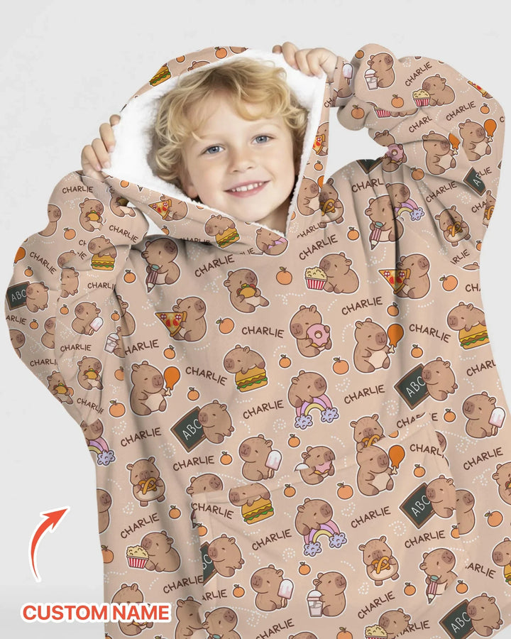 Custom Name Cute Capybara Bamboo Blanket Hoodie