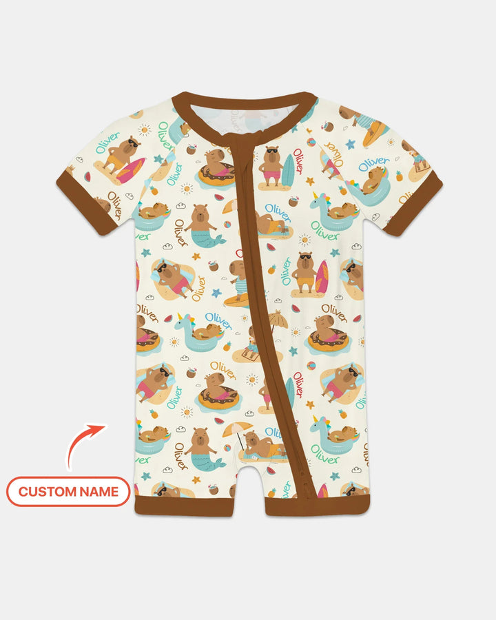 Don't Worry, Be Capy Custom Name Bamboo Shorty Zippy