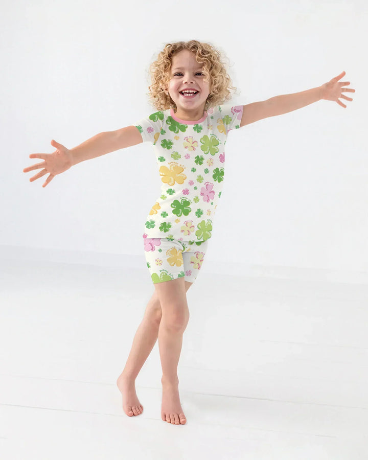 Shamrocks Print St. Patrick's Day Bamboo Two Piece Short Sleeve Shorts Pajama Set