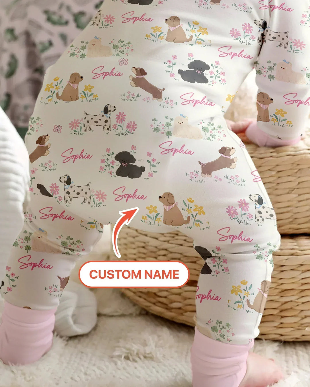 Custom Name Flower Dogs Bamboo Convertible Zippy