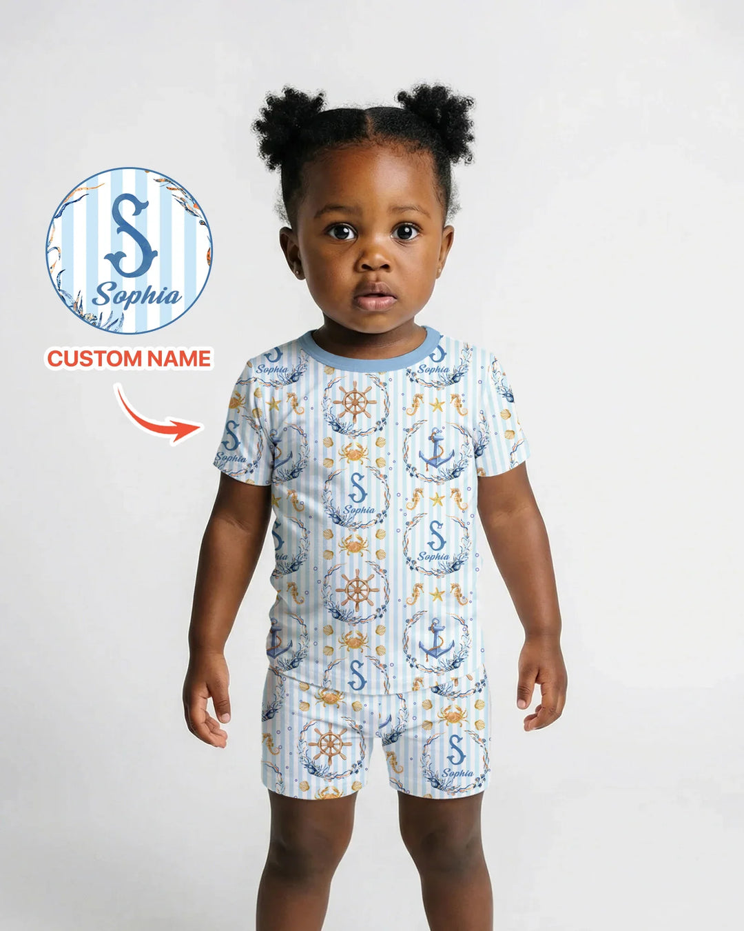 Bon Voyage Custom Name Bamboo Two Piece Short Sleeve Shorts Pajama Set