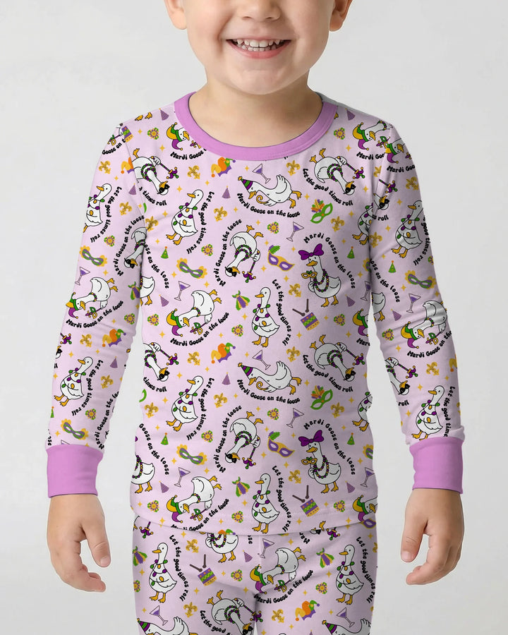 Mardi Gras Silly Goose Bamboo Two Piece Long Sleeve Pajama Set
