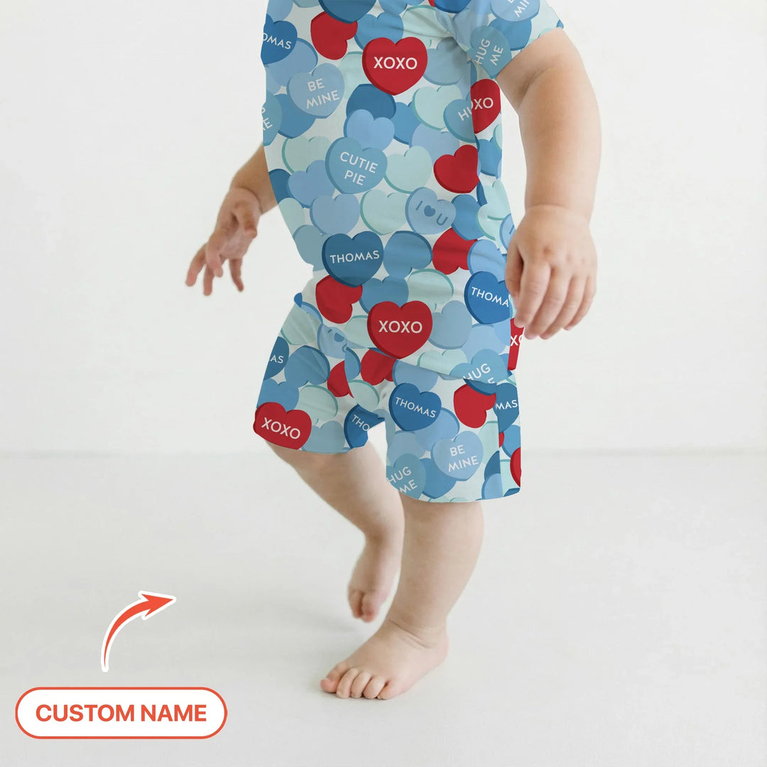 Valentine Candy Crush Family Matching Bamboo Two Piece Short Sleeve Shorts Pajama Set
