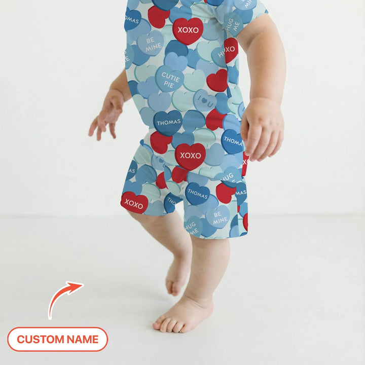 Valentine Candy Crush Family Matching Bamboo Two Piece Short Sleeve Shorts Pajama Set
