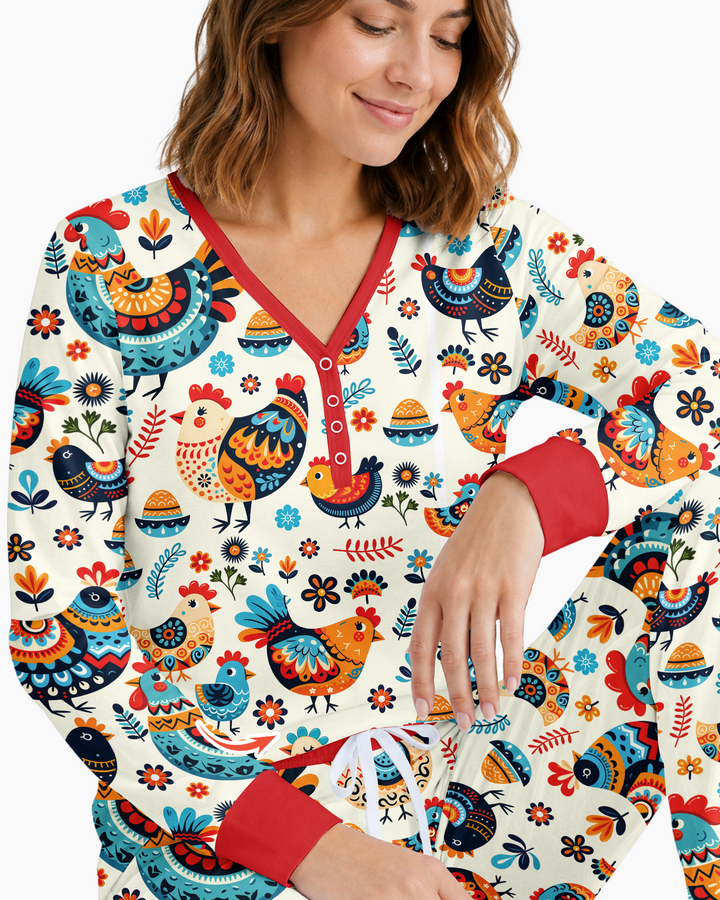 Pioneer Chickens And Roosters Bamboo Women Pajama Set