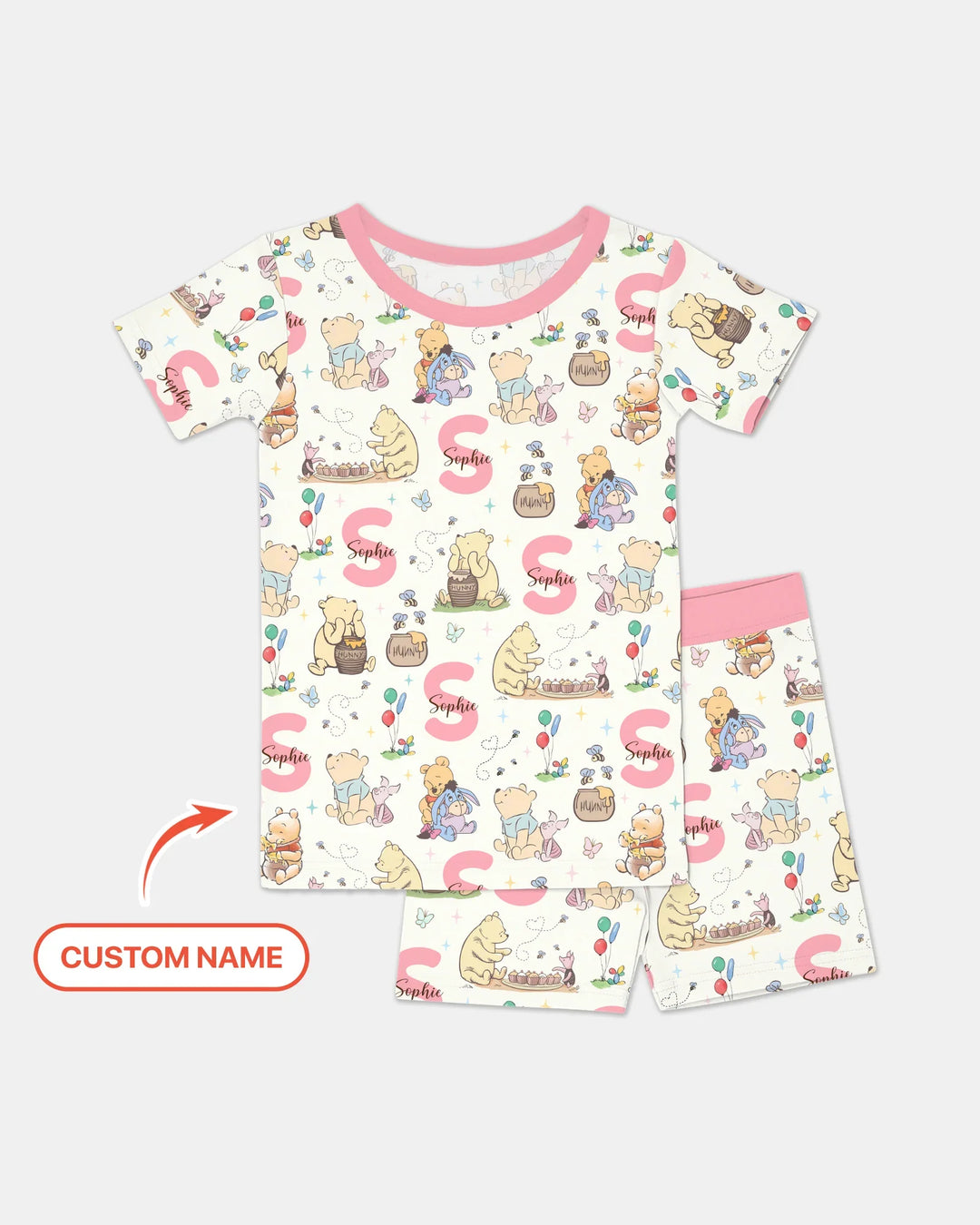 Honey Bear Monogram Bamboo Two Piece Short Sleeve Shorts Pajama Set