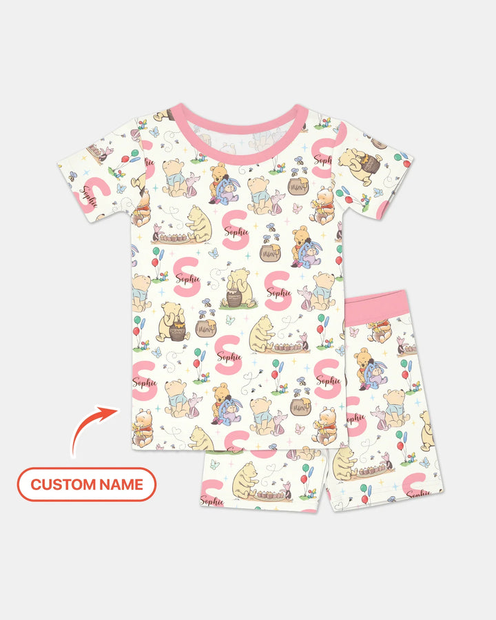 Honey Bear Monogram Bamboo Two Piece Short Sleeve Shorts Pajama Set