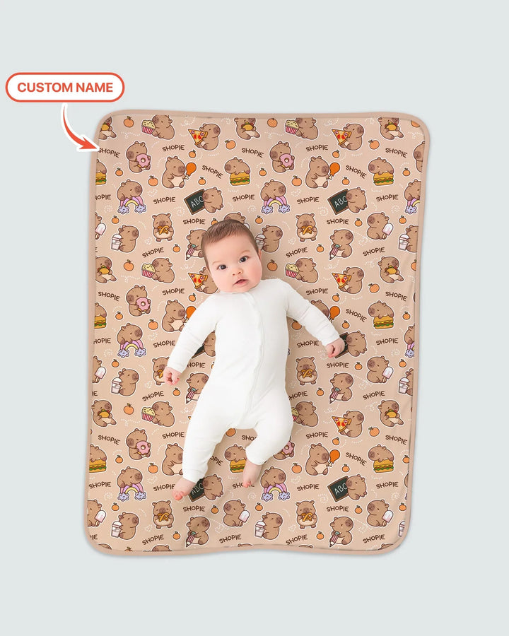 Custom Name Cute Capybara Bamboo Blanket