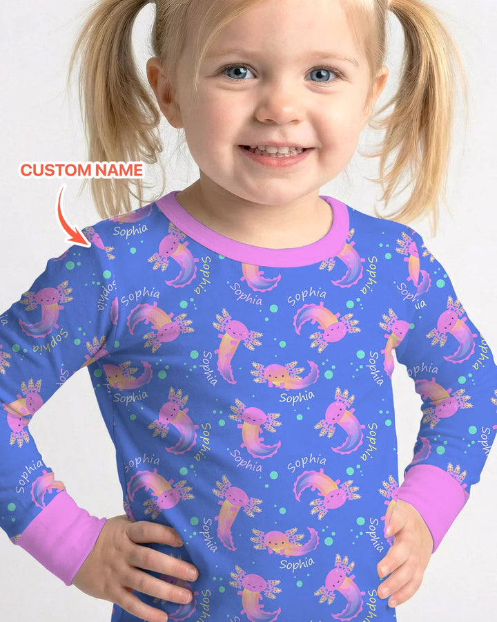 Axolotl Glow Custom Name Bamboo Two Piece Long Sleeve Pajama Set