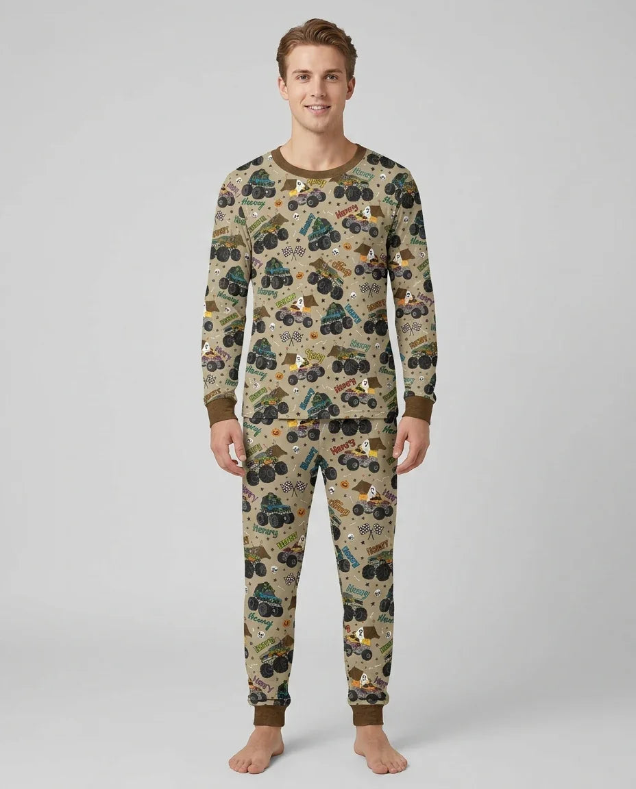 Custom Name Halloween Creepy Crusher Family Matching Bamboo Men's Pajama Set