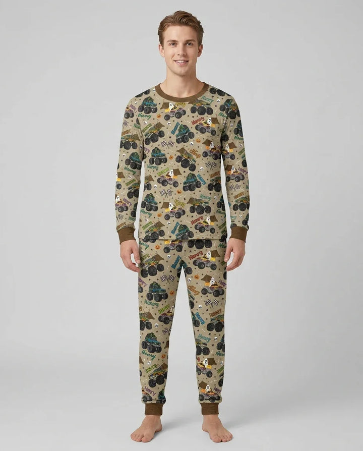 Custom Name Halloween Creepy Crusher Family Matching Bamboo Men's Pajama Set